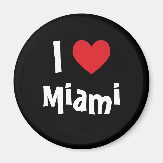 I Liebe Miami Red Heart White on Black Magnet (Vorne)