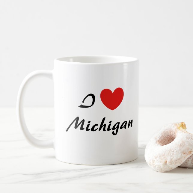 I Liebe Michigan Heart Typografy Coffee Tasse (Mit Donut)