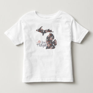 I Liebe Michigan Playful Floral Pink Brown Black Kleinkind T-shirt