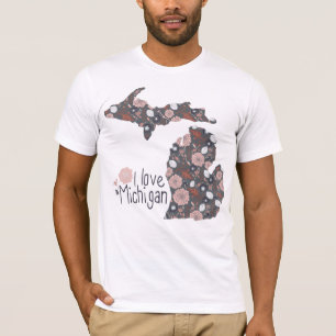 I Liebe Michigan Playful Floral Pink Brown Black T-Shirt