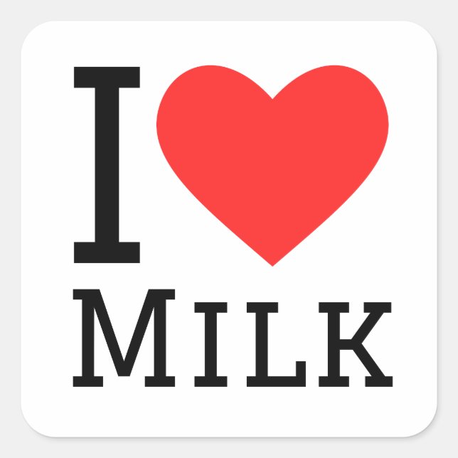 I Liebe Milch Quadratischer Aufkleber (Vorderseite)