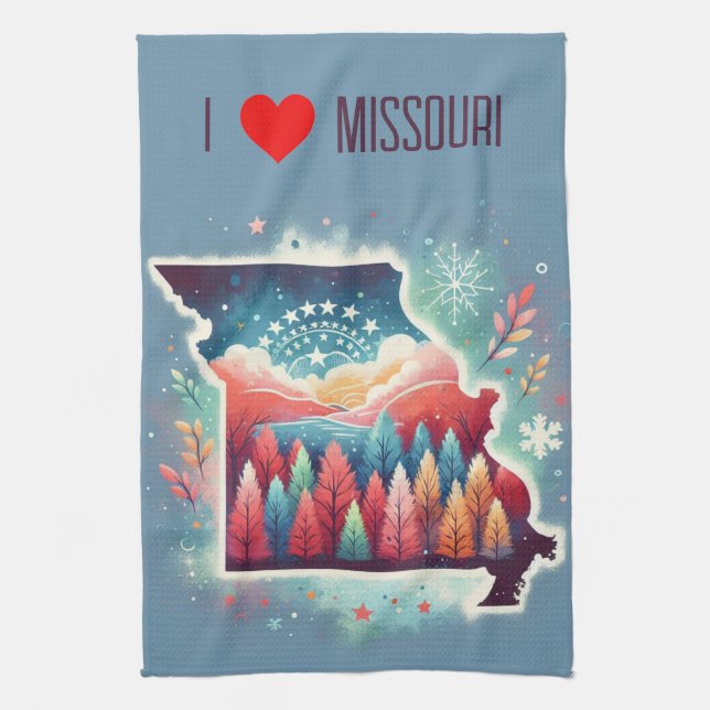 I Liebe Missouri Weihnachten Winter Geschirrtuch (Vertikal)