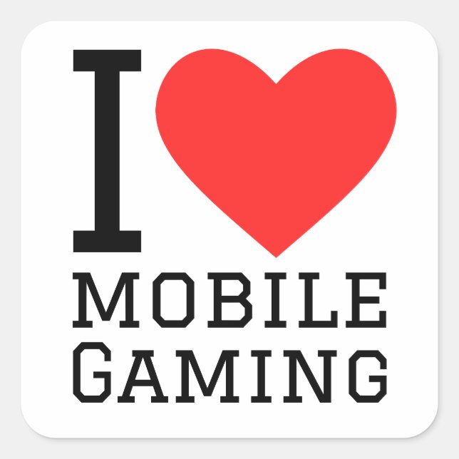 I Liebe Mobile Gaming Quadratischer Aufkleber (Vorderseite)