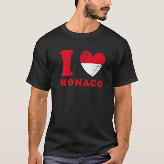 I Liebe Monaco Drapeau en forme de coeur Monaco 1 T-Shirt (Vorderseite)