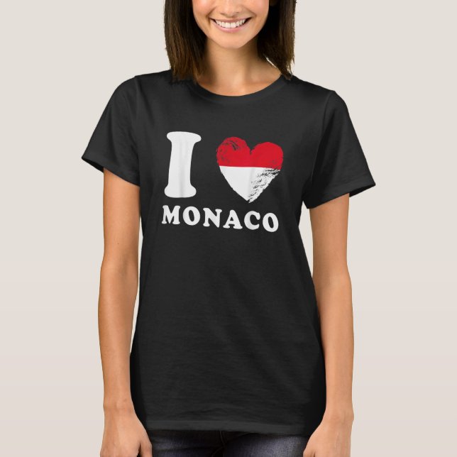 I Liebe Monaco Drapeau en forme de coeur Monaco 1 T-Shirt (Vorderseite)