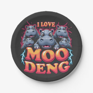 I Liebe Moo Deng Baby Hippo Liebhaber Pappteller