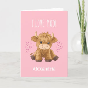 I Liebe Moo Highland Cow Valentine Feiertagskarte