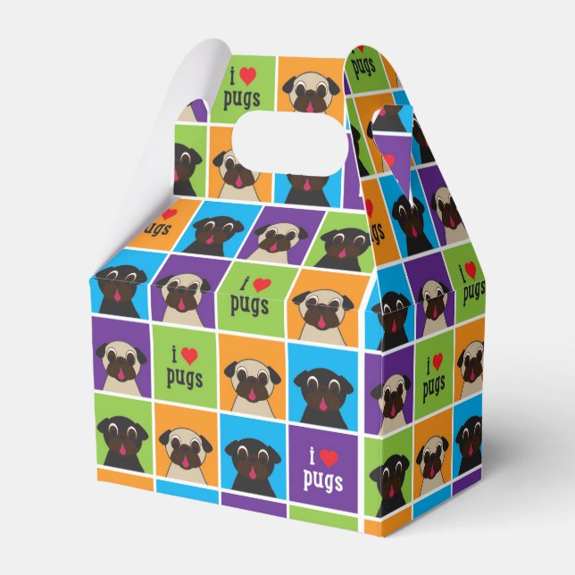 I Liebe Mops Farbquadrate Party Geschenkboxen Geschenkschachtel (Vorderseite)