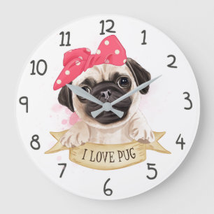 I LIEBE MOPS GROßE WANDUHR