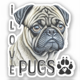 I LIEBE MOPS   Niedliche Hundebesitzer Aufkleber