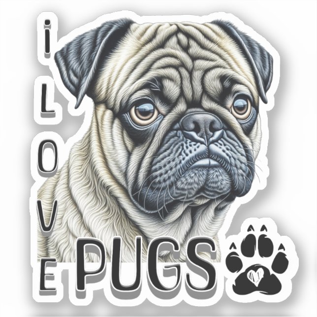 I LIEBE MOPS | Niedliche Hundebesitzer Aufkleber (Vorderseite)
