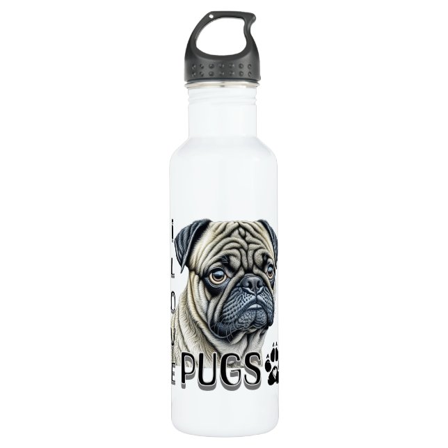 I LIEBE MOPS | Niedliche Hundebesitzer Edelstahlflasche (Vorderseite)