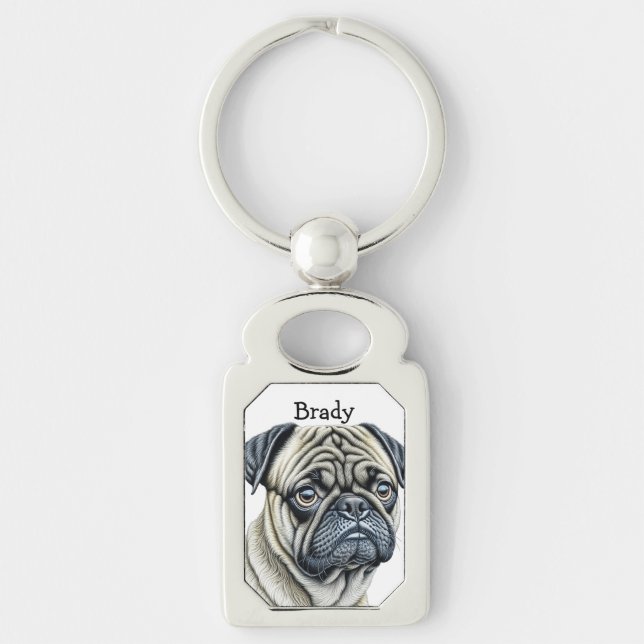 I LIEBE MOPS | Niedliche Hundebesitzer Personalisi Schlüsselanhänger (Vorderseite)