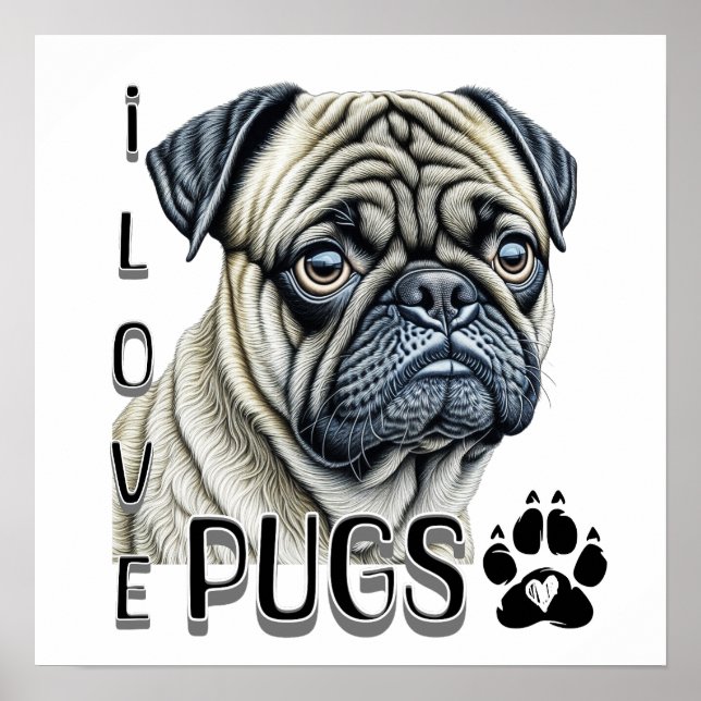 I LIEBE MOPS | Niedliche Hundebesitzer Poster (Vorne)