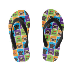 I Liebe Möpsen Farbquadrate Kinderbadesandalen