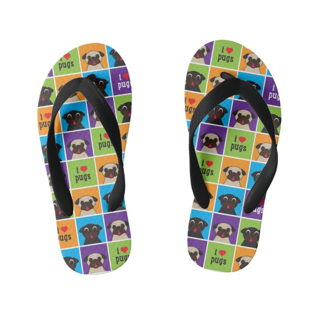 I Liebe Möpsen Farbquadrate Kinderbadesandalen (Fußbett)