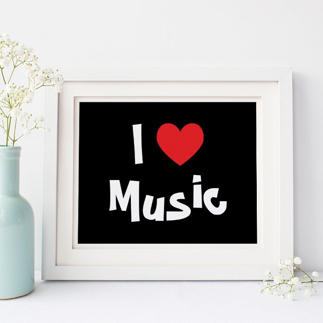 I Liebe Music Poster (Black and White I Love Music Red Heart Poster)