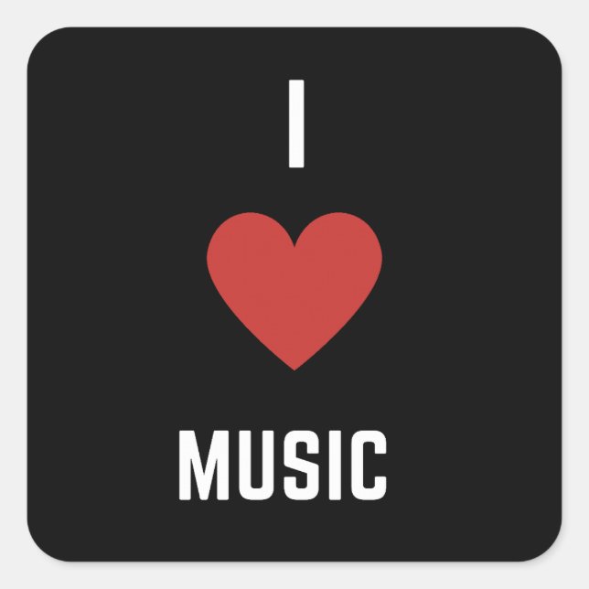 I Liebe Music Quadratischer Aufkleber (Vorderseite)