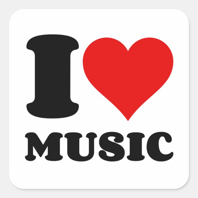I Liebe Music Quadratischer Aufkleber (Vorderseite)