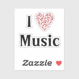 I Liebe Music Red Heart Musiknotens Vinyl Aufkleber