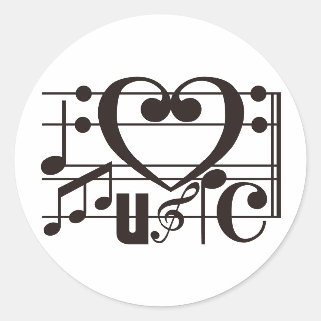 I LIEBE MUSIC RUNDER AUFKLEBER (Vorderseite)