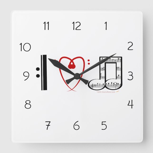 I Liebe Music Wall Clock - Geschenk für Musikliebh Quadratische Wanduhr (Vorderseite)