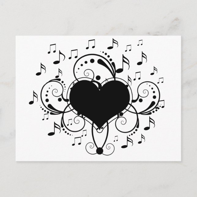 I Liebe Musiknoten Schwarz/Weiß Postkarte (Vorderseite)