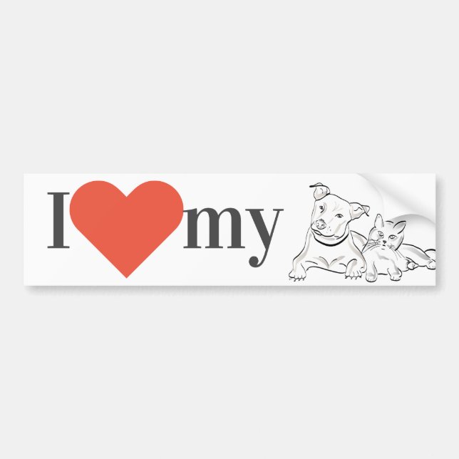 "I Liebe my" cat and dog / pses Autoaufkleber (Vorne)