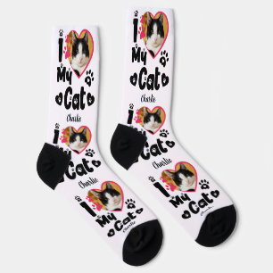 I Liebe My Cat Herz Personalisiertes Foto & Name Socken