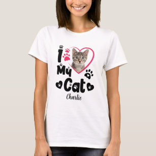 I Liebe My Cat Herz Personalisiertes Foto & Name T-Shirt