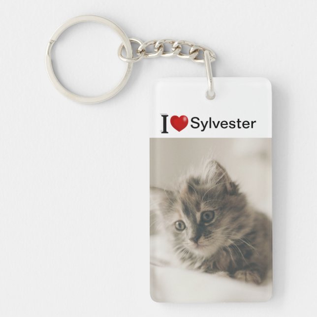 I Liebe My Cat personalisiert Foto Schlüsselanhänger (Vorderseite)