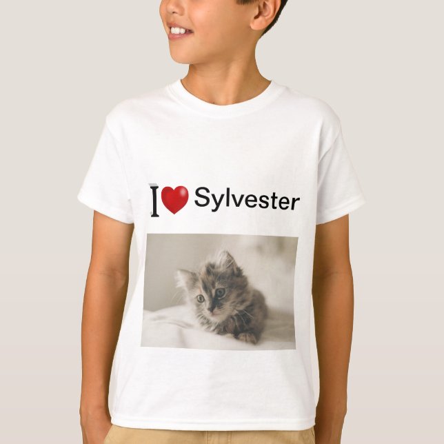 I Liebe My Cat personalisiert Foto T-Shirt (Vorderseite)