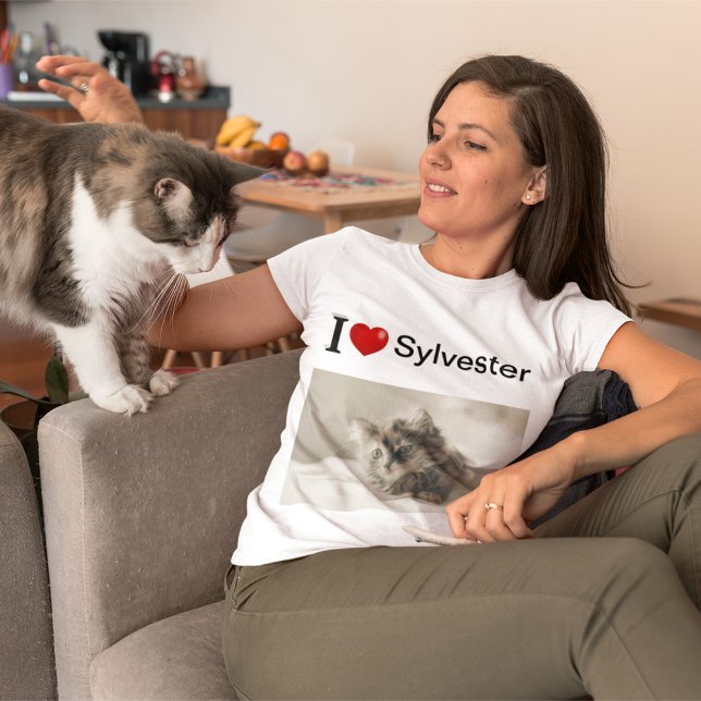 I Liebe My Cat personalisiert Foto T-Shirt (Von Creator hochgeladen)