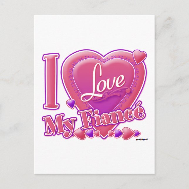 I Liebe My Fiancé pink/lila - Herz Postkarte (Vorderseite)