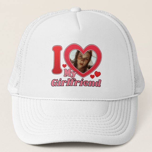 I Liebe My Girlfriend Ehefrau Ehemann Foto Truckerkappe (Vorderseite)
