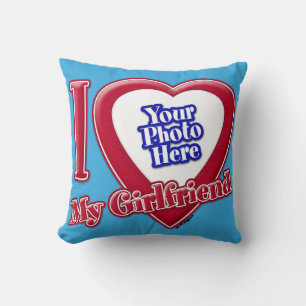 I Liebe My Girlfriend Foto Red Heart Aquamarin Kissen