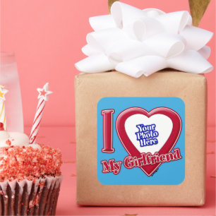I Liebe My Girlfriend Foto Red Heart Aquamarin Quadratischer Aufkleber