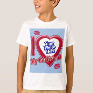 I Liebe My Girlfriend Foto Red Heart Kiss Baby Blu T-Shirt