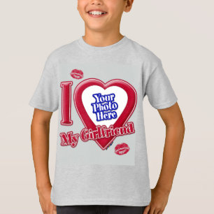 I Liebe My Girlfriend Foto Red Heart Kiss Grau T-Shirt