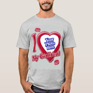 I Liebe My Girlfriend Foto Red Heart Kiss Grau T-Shirt