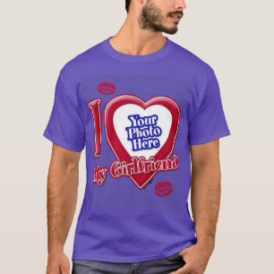 I Liebe My Girlfriend Foto Red Heart Kiss Lila T-Shirt