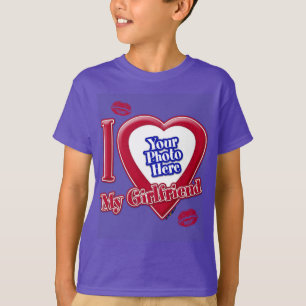 I Liebe My Girlfriend Foto Red Heart Kiss Lila T-Shirt