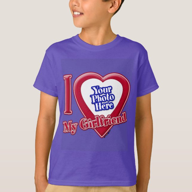 I Liebe My Girlfriend Foto Red Heart Lila T-Shirt (Vorderseite)