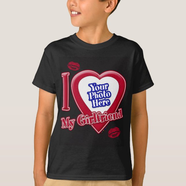 I Liebe My Girlfriend Foto Red Heart Lips Black T- T-Shirt (Vorderseite)