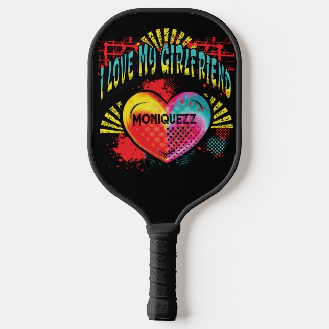 I Liebe My Girlfriend Graffiti Individuelle Name Pickleball Schläger (Rückseite)