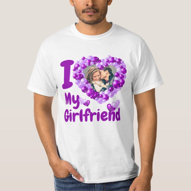 I Liebe My Girlfriend Lila Custom Foto T - Shirt (Vorderseite)