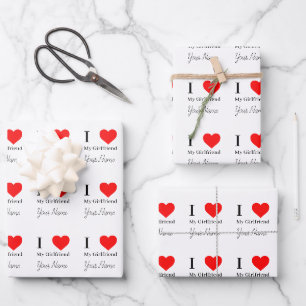I Liebe My Girlfriend & Red Heart Personalisiert Geschenkpapier Set