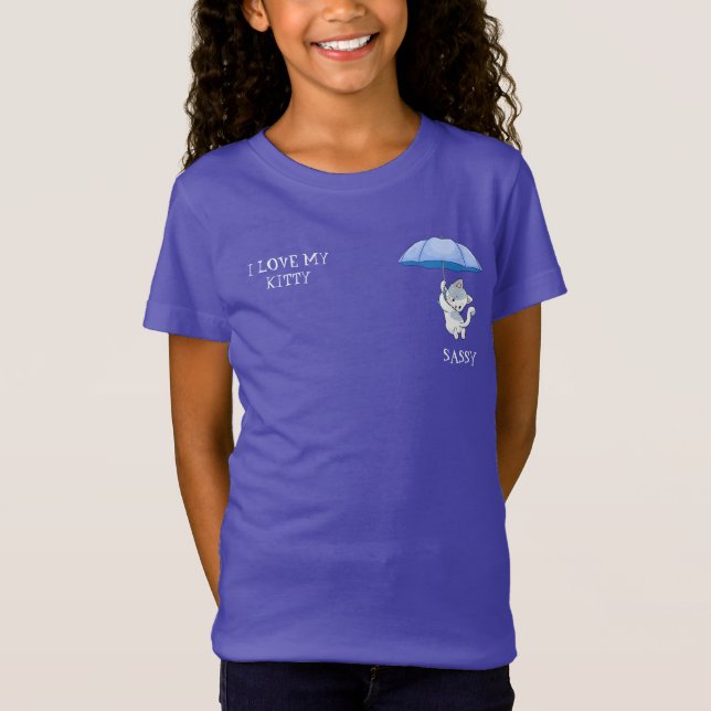 "I LIEBE MY KITTY" Mädchen T - Shirt mit Haustiern (Vorderseite)