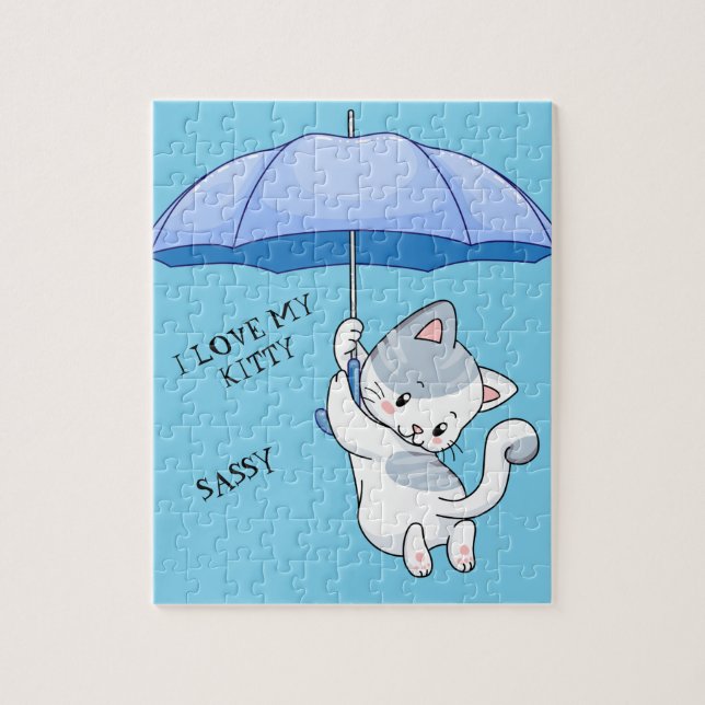 "I LIEBE MY KITTY" Puzzle mit Haustiernamen. (Vertikal)