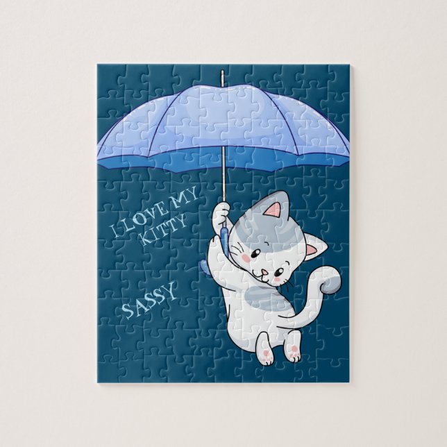 "I LIEBE MY KITTY" Puzzle mit Haustiernamen. (Vertikal)